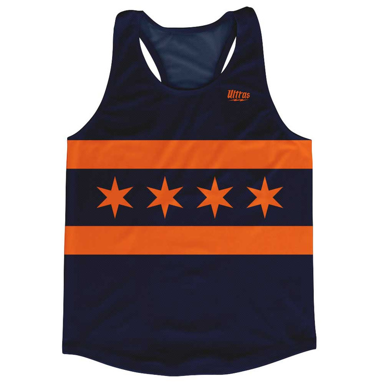 Chicago Flag Navy & Orange Running Tank Top Racerback Track and Cross Country Singlet Jersey Made In USA - Navy & Orange