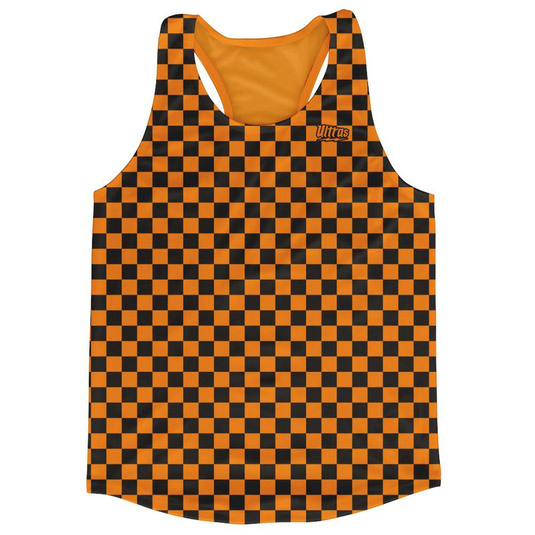 Orange & Black Micro Checkerboard Running Tank Top Racerback Track and Cross Country Singlet Jersey Made In USA - Orange & Black