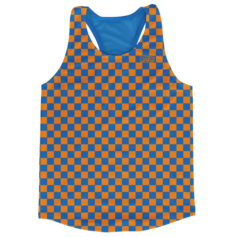 Royal & Orange Micro Checkerboard Running Tank Top Racerback Track and Cross Country Singlet Jersey Made In USA - Royal & Orange