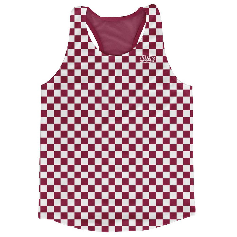 Maroon & White Micro Checkerboard Running Tank Top Racerback Track and Cross Country Singlet Jersey Made In USA - Maroon & White