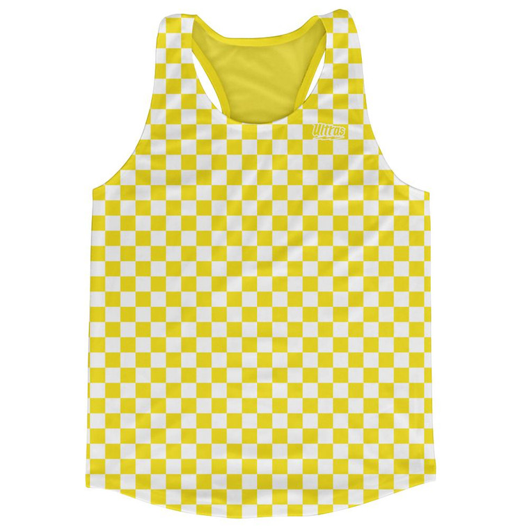 Yellow & White Micro Checkerboard Running Tank Top Racerback Track and Cross Country Singlet Jersey Made In USA - Yellow & White