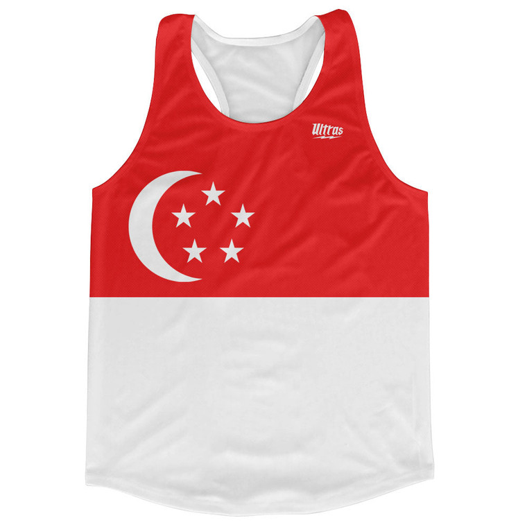 Singapore Country Flag Running Tank Top Racerback Track and Cross Country Singlet Jersey Made In USA - Red White
