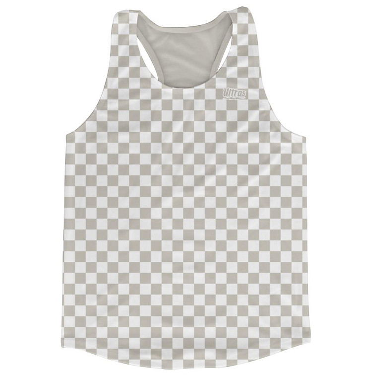 Cool Grey & White Micro Checkerboard Running Tank Top Racerback Track and Cross Country Singlet Jersey Made In USA - Cool Grey & White