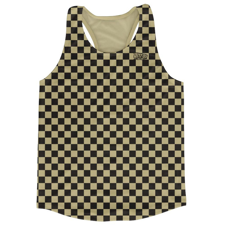 Vegas Gold & Black Micro Checkerboard Running Tank Top Racerback Track and Cross Country Singlet Jersey Made In USA - Vegas Gold & Black