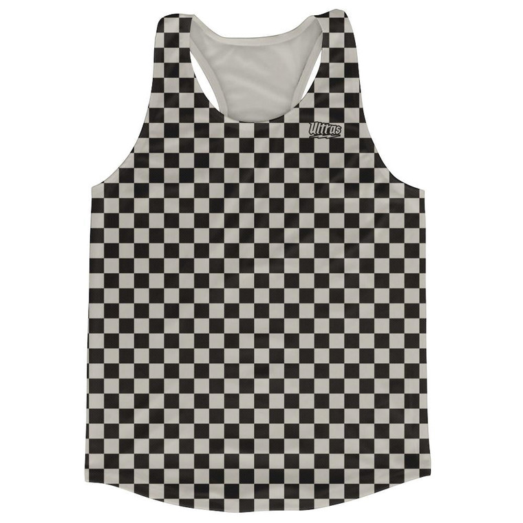 Cool Grey & Black Micro Checkerboard Running Tank Top Racerback Track and Cross Country Singlet Jersey Made In USA - Cool Grey & Black