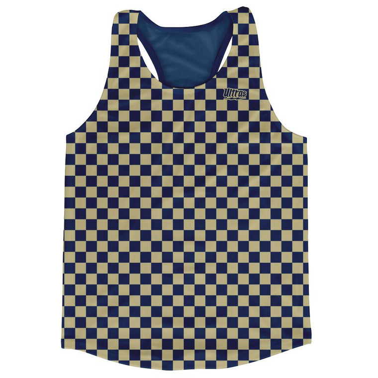 Navy & Veges Gold Micro Checkerboard Running Tank Top Racerback Track and Cross Country Singlet Jersey Made In USA - Navy & Veges Gold