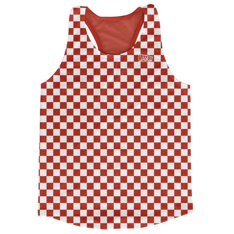 Cardinal Red & White Micro Checkerboard Running Tank Top Racerback Track and Cross Country Singlet Jersey Made In USA - Cardinal Red & White