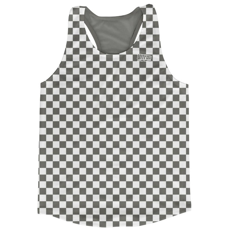 Grey Charcoal & White Micro Checkerboard Running Tank Top Racerback Track and Cross Country Singlet Jersey Made In USA - Grey Charcoal & White