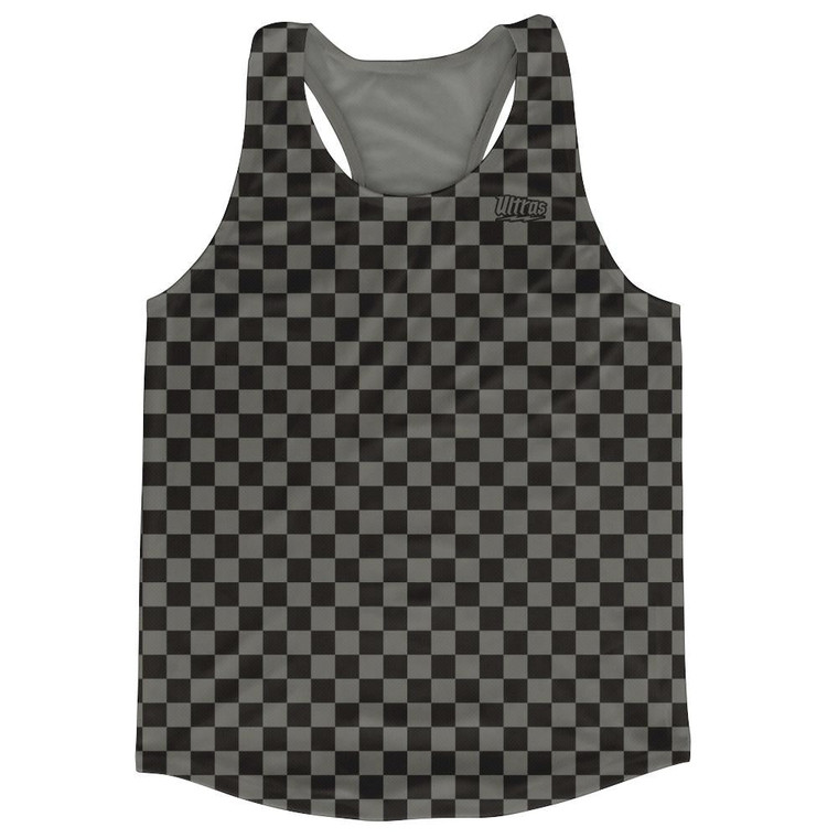 Grey Charcoal & Black Micro Checkerboard Running Tank Top Racerback Track and Cross Country Singlet Jersey Made In USA - Grey Charcoal & Black