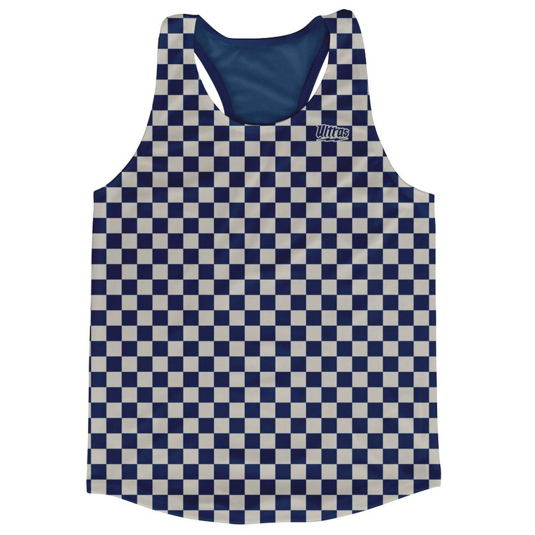 Navy & Cool Grey Micro Checkerboard Running Tank Top Racerback Track and Cross Country Singlet Jersey Made In USA - Navy & Cool Grey