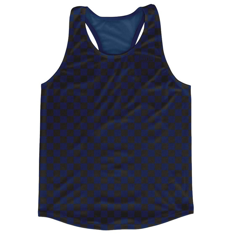 Navy & Black Micro Checkerboard Running Tank Top Racerback Track and Cross Country Singlet Jersey Made In USA - Navy & Black