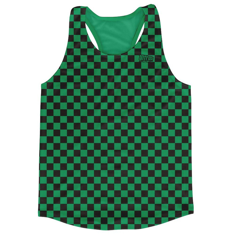 Kelly Green & Black Micro Checkerboard Running Tank Top Racerback Track and Cross Country Singlet Jersey Made In USA - Kelly Green & Black