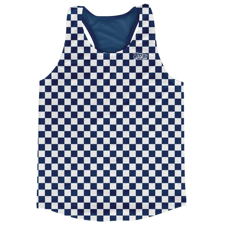 Navy & White Micro Checkerboard Running Tank Top Racerback Track and Cross Country Singlet Jersey Made In USA - Navy & White