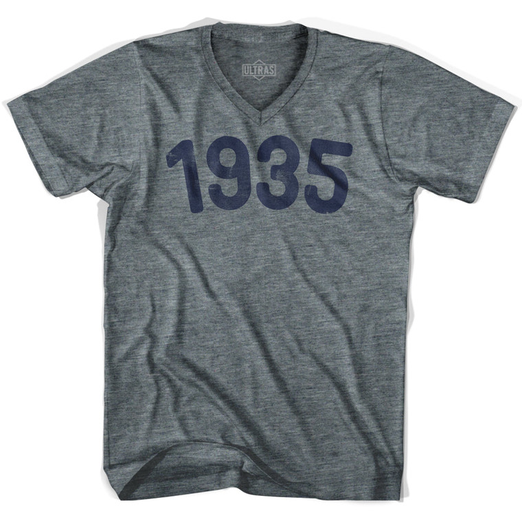 1935 Year Celebration Adult Tri-Blend V-neck Junior Cut Womens T-shirt - Athletic Grey
