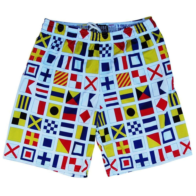Sailing Nautical Sailing Flags Lacrosse Shorts Made in USA - White