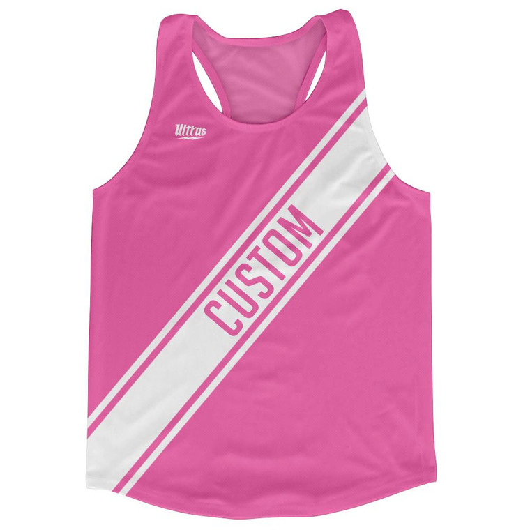 Bright Pink & White Custom Sash Running Tank Top Racerback Track & Cross Country Singlet Jersey - Bright Pink & White