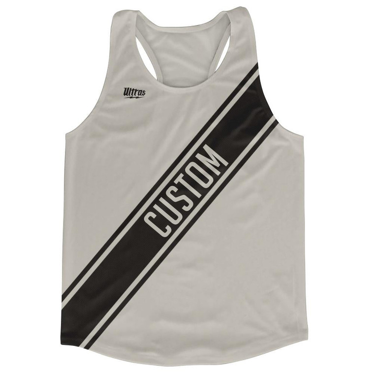 Cool Grey & Black Custom Sash Running Tank Top Racerback Track & Cross Country Singlet Jersey - Cool Grey & Black