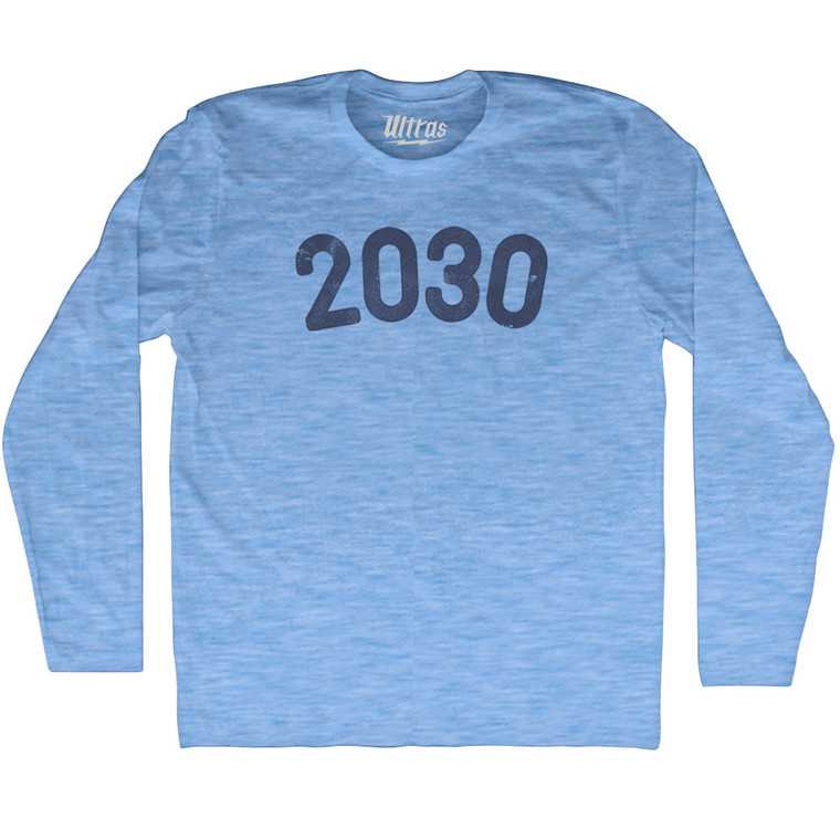 2030 Year Celebration Adult Tri-Blend Long Sleeve T-shirt - Athletic Blue