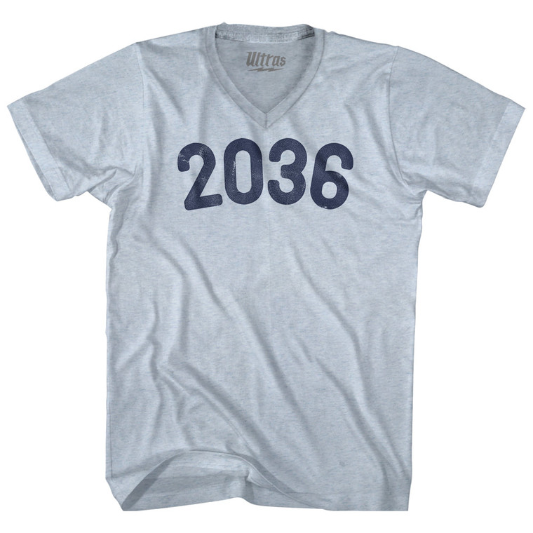 2036 Year Celebration Adult Tri-Blend V-neck T-shirt - Athletic White