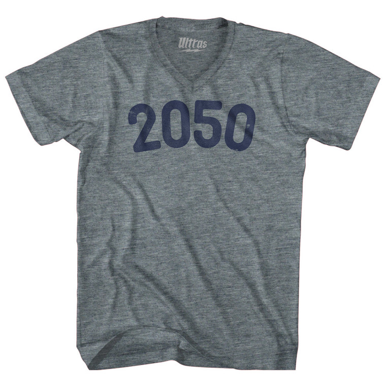 2050 Year Celebration Tri-Blend V-neck Womens Junior Cut T-shirt - Athletic Grey