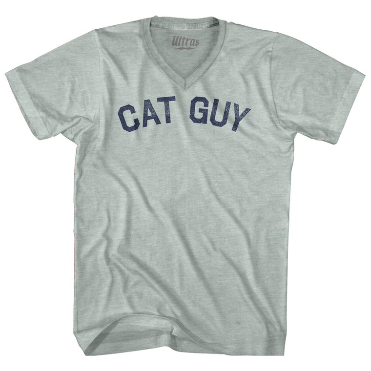 Cat Guy Adult Tri-Blend V-neck T-shirt - Athletic Cool Grey