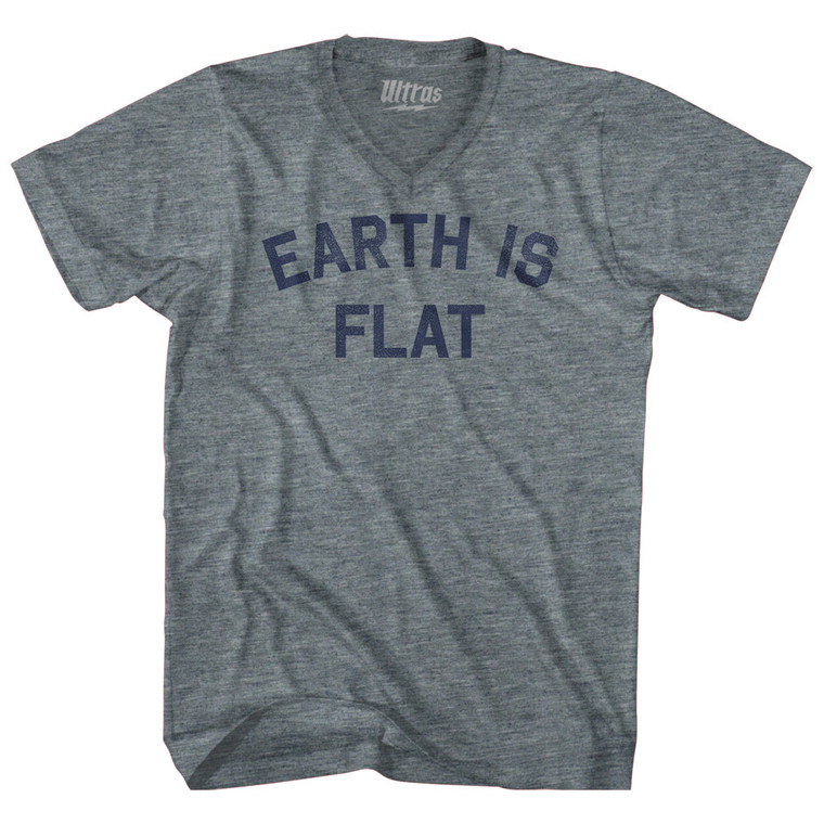 Earth Is Flat Adult Tri-Blend V-neck T-shirt - Athletic Grey