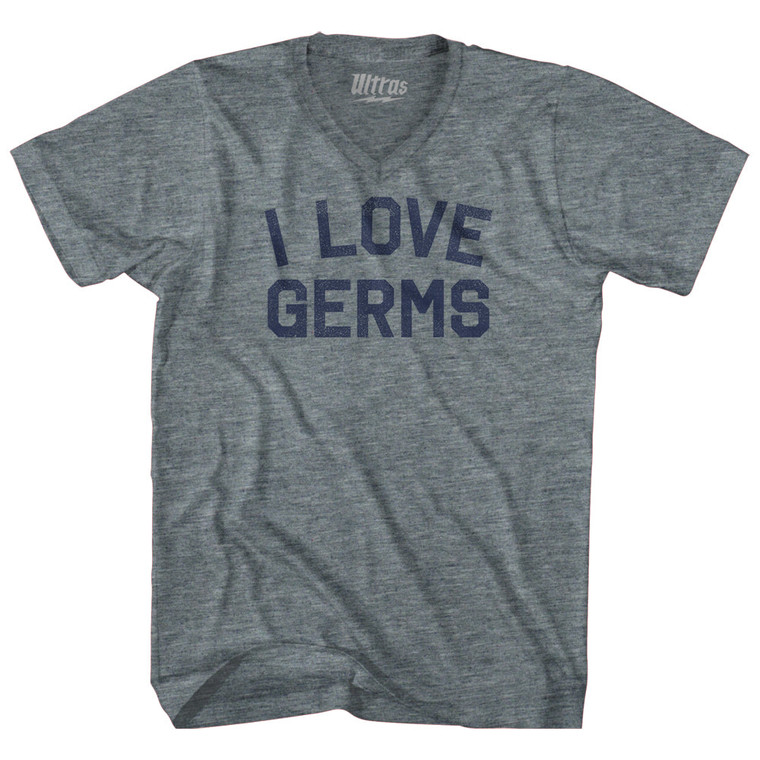 I Love Germs Tri-Blend V-neck Womens Junior Cut T-shirt - Athletic Grey