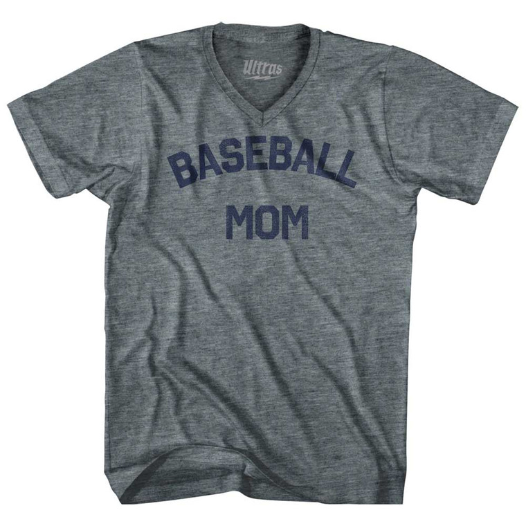 Baseball Mom Tri-Blend V-neck Womens Junior Cut T-shirt - Athletic Grey