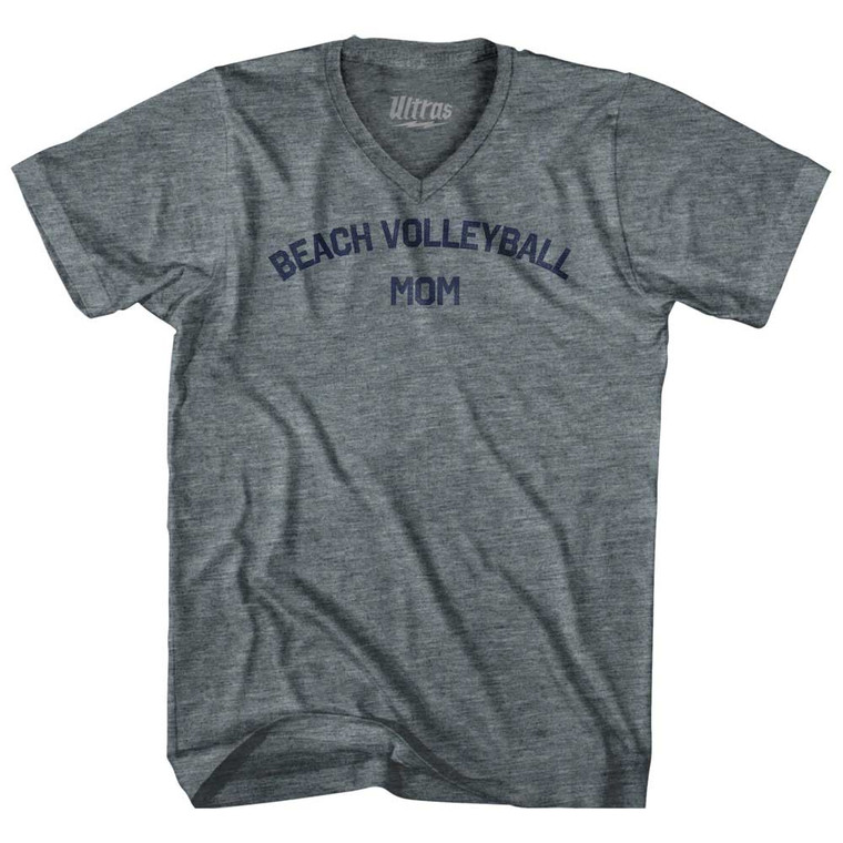 Beach Volleyball Mom Adult Tri-Blend V-neck T-shirt - Athletic Grey