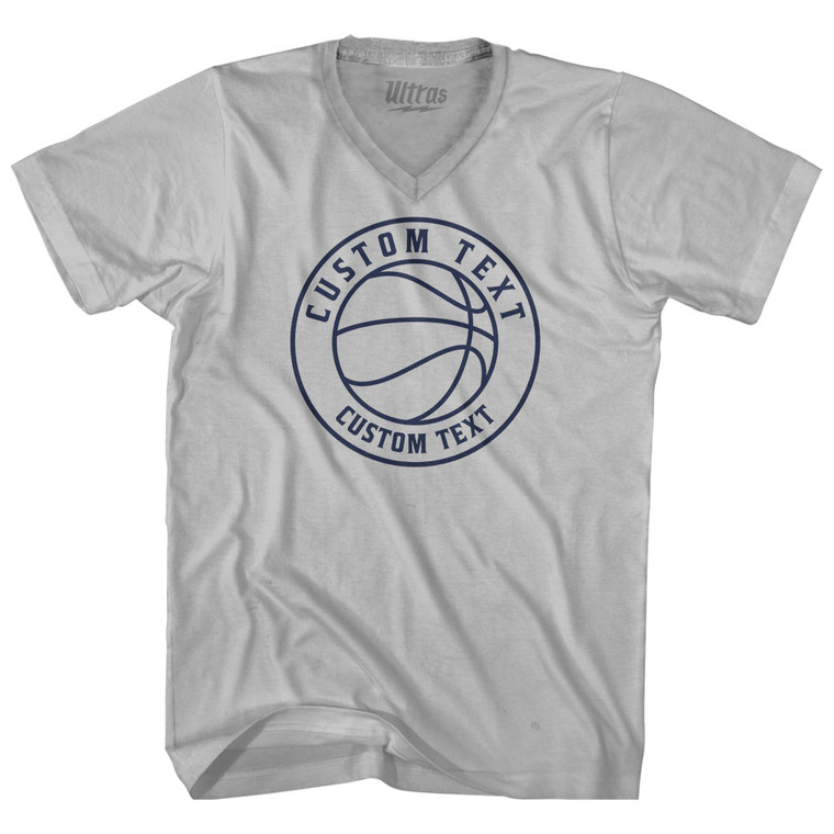 Basketball Custom Text Adult Tri-Blend V-neck T-shirt - Cool Grey