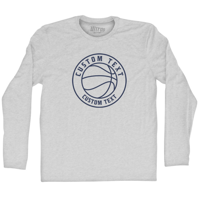 Basketball Custom Text Adult Cotton Long Sleeve T-shirt - Grey Heather