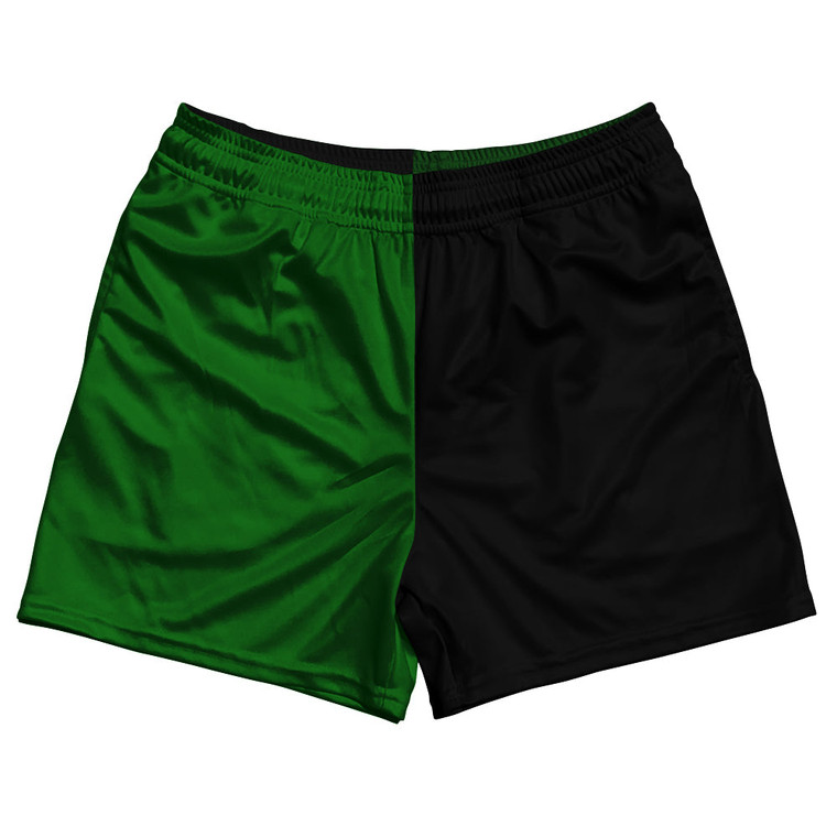 Green Kelly And Black Quad Color Rugby Gym Short 5 Inch Inseam With Pockets Made In USA