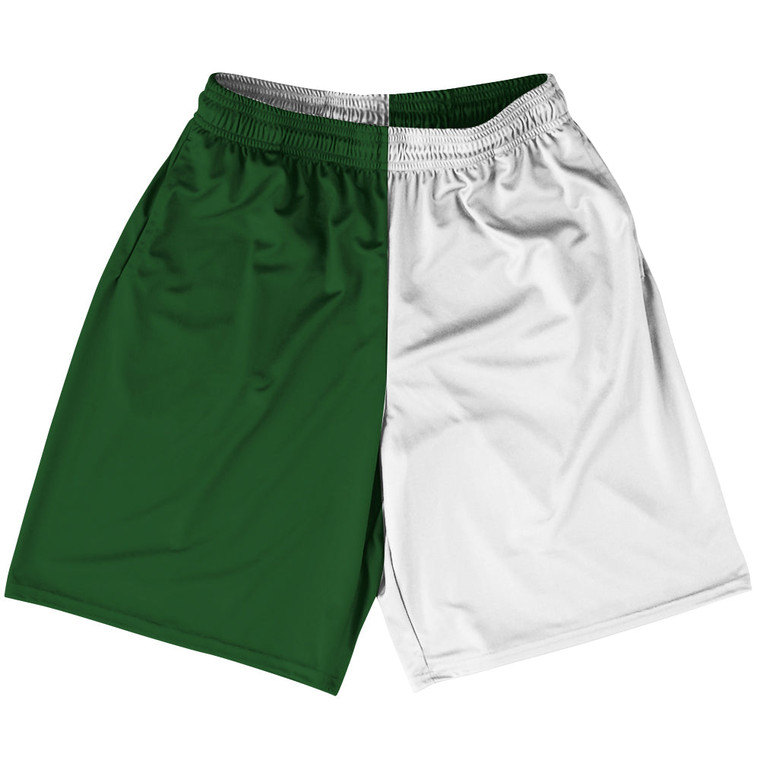 Green Hunter And White Quad Color Lacrosse Shorts Made In USA