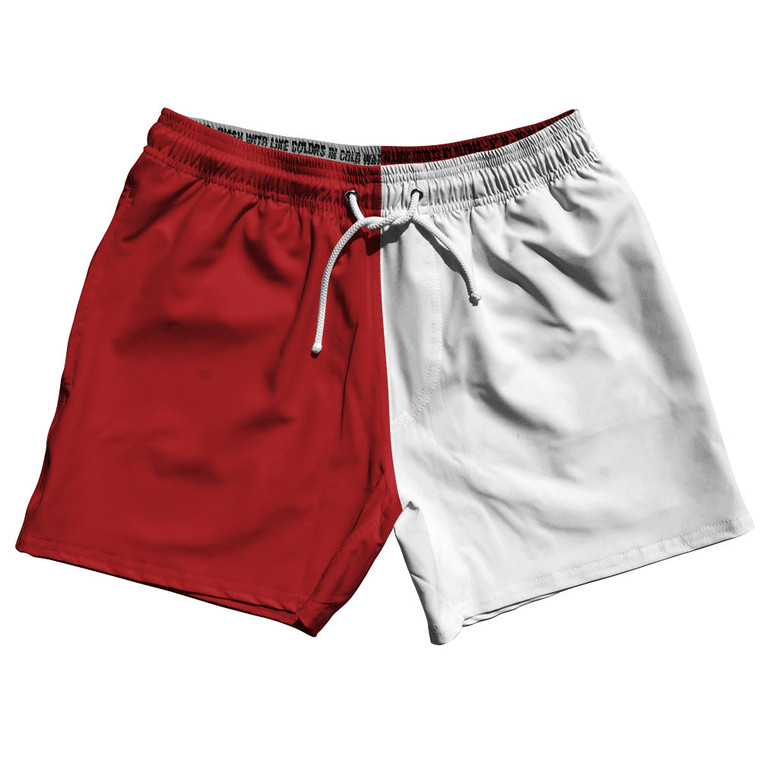 Red Dark And White Quad Color 5" Swim Shorts Made In USA