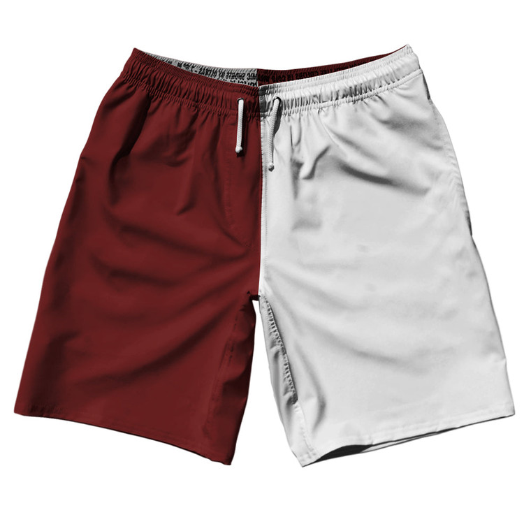 Red Maroon And White Quad Color 10" Swim Shorts Made In USA