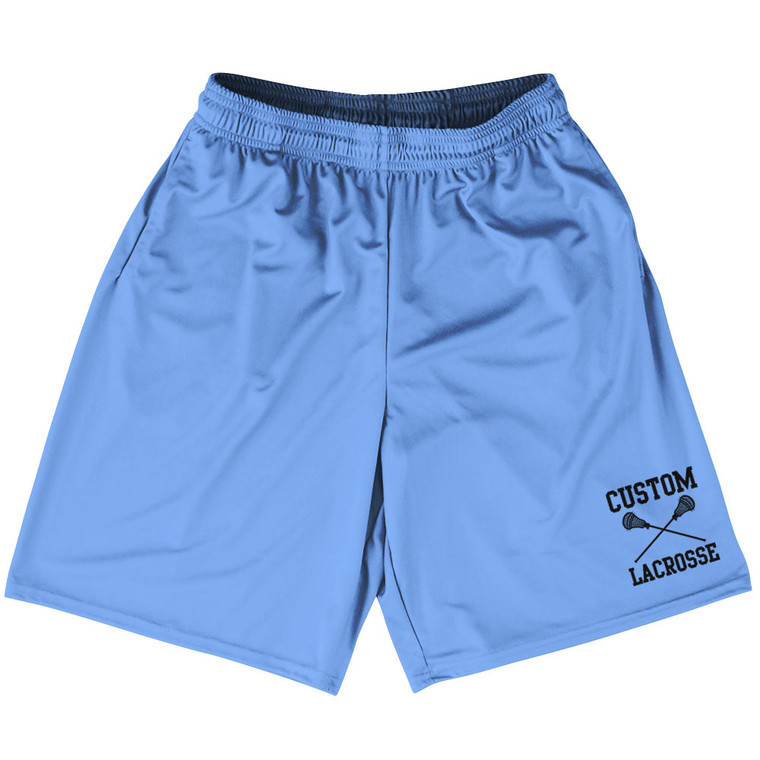 Custom Lacrosse Blue Carolina Black Art Lacrosse Shorts Made In USA