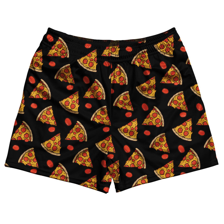 Pizza Slice Black Rugby Gym Short 5 Inch Inseam With Pockets Made In USA