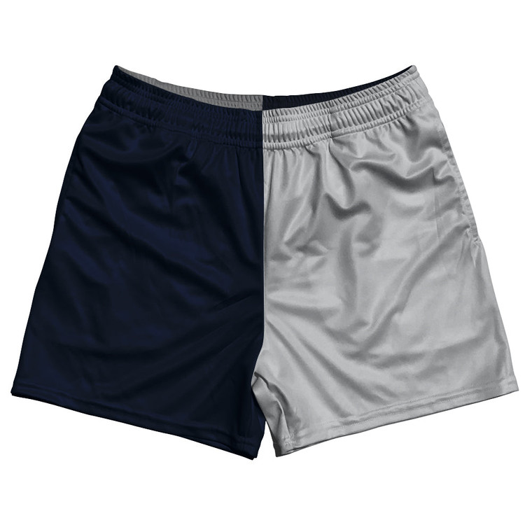 Blue Navy And Grey Medium Quad Color Rugby Gym Short 5 Inch Inseam With Pockets Made In USA