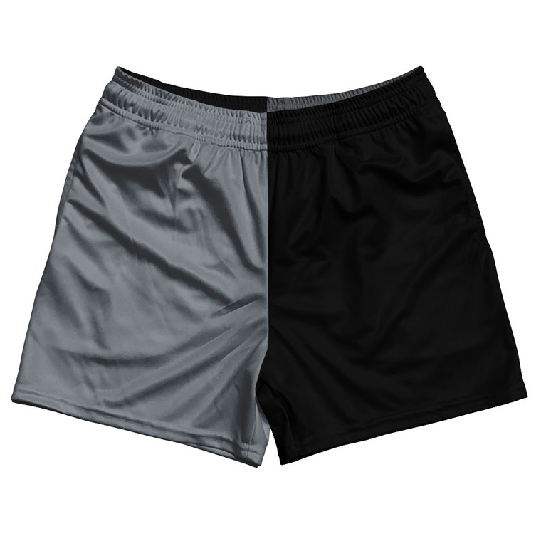 Grey Dark And Black Quad Color Rugby Gym Short 5 Inch Inseam With Pockets Made In USA