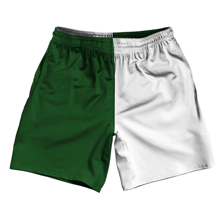 Hunter Green And White Quad Color Athletic Running Fitness Exercise Shorts 7" Inseam Shorts Made In USA