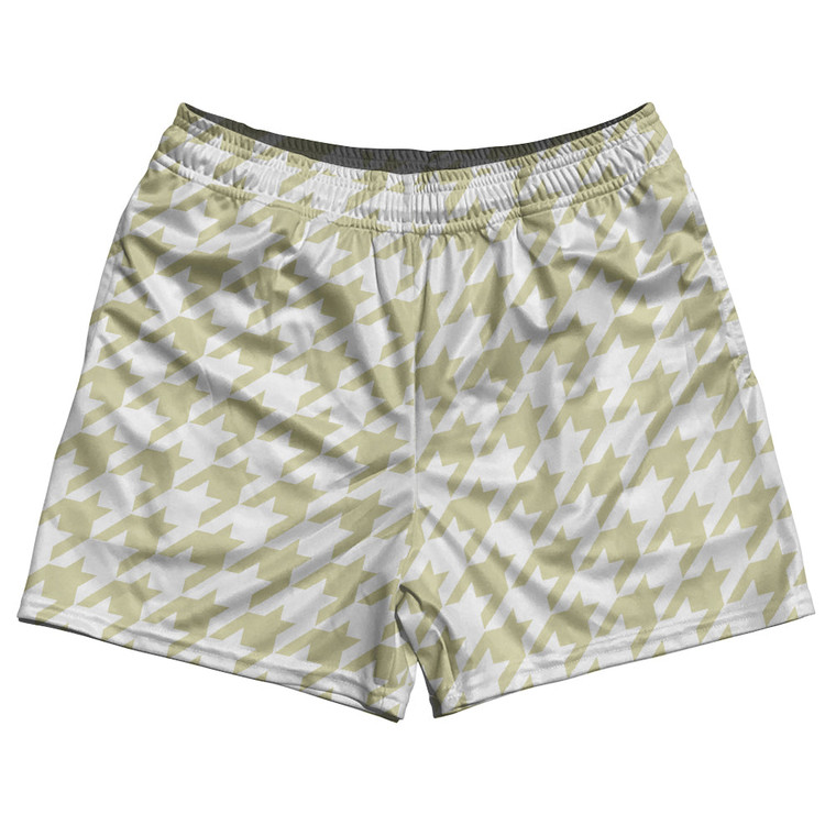 Vegas Gold And White Houndstooth Rugby Gym Short 5 Inch Inseam With Pockets Made In USA