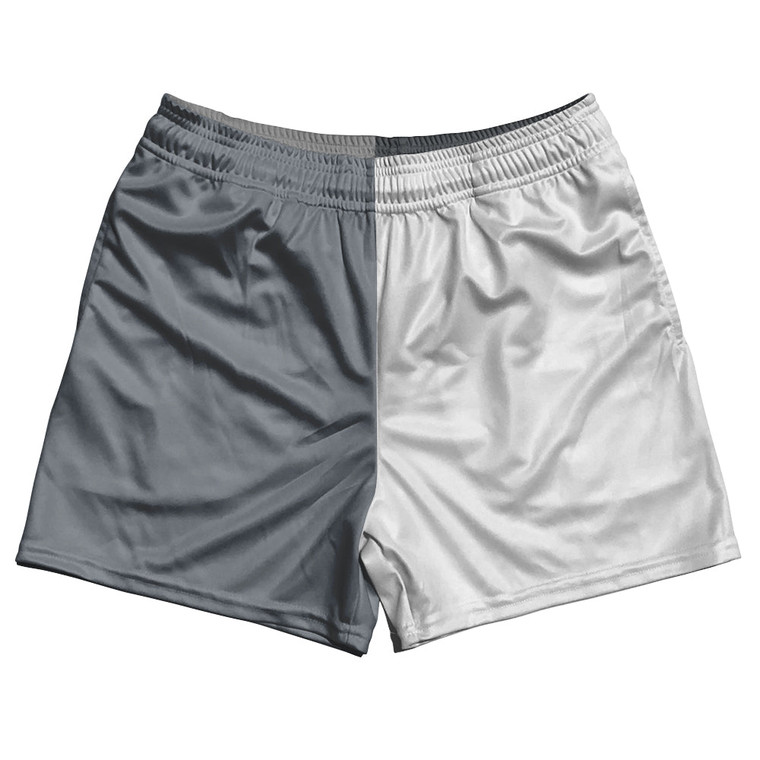 Grey Dark And White Quad Color Rugby Gym Short 5 Inch Inseam With Pockets Made In USA