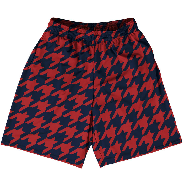 Blue Navy And Red Dark Houndstooth Lacrosse Shorts Made In USA