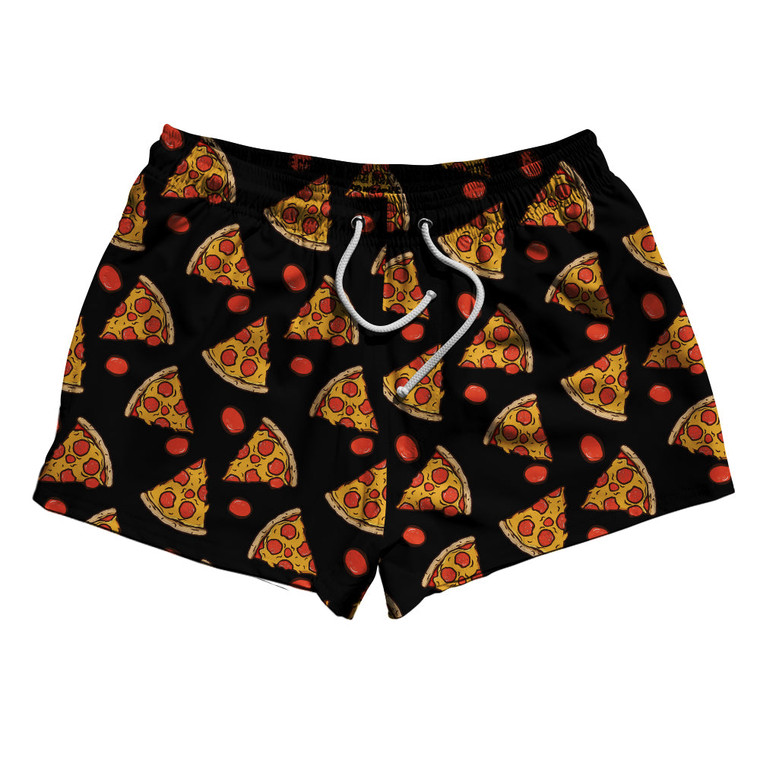 Pizza Slice Black 2.5" Swim Shorts Made In USA