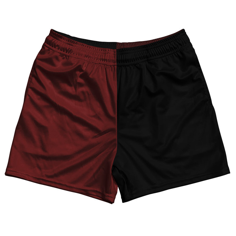 Red Maroon And Black Quad Color Rugby Gym Short 5 Inch Inseam With Pockets Made In USA