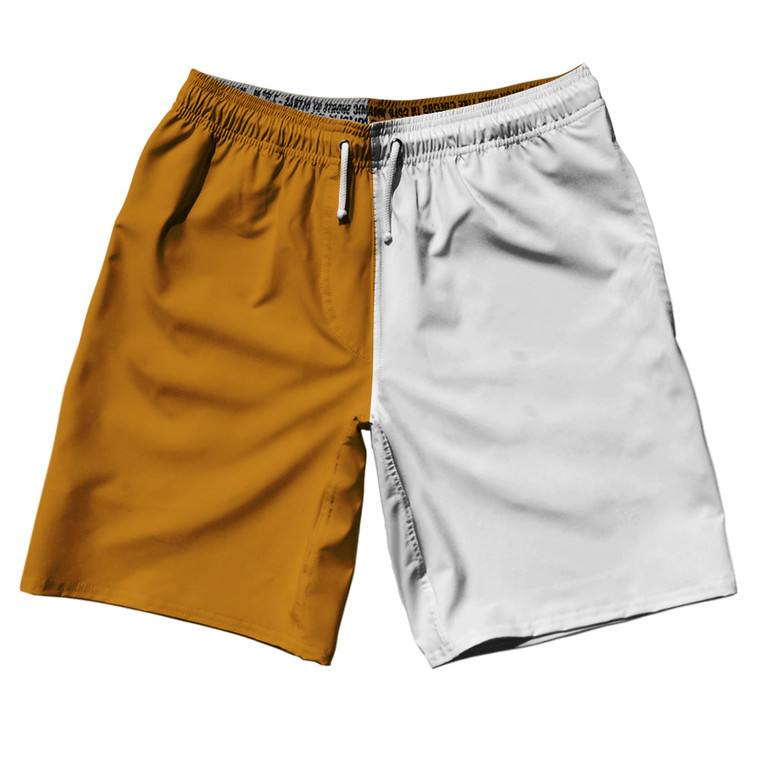 Orange Burnt And White Quad Color 10" Swim Shorts Made In USA