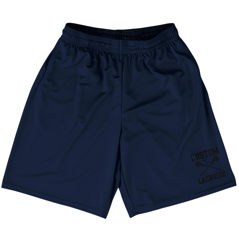 Custom Lacrosse Blue Navy Black Art Lacrosse Shorts Made In USA