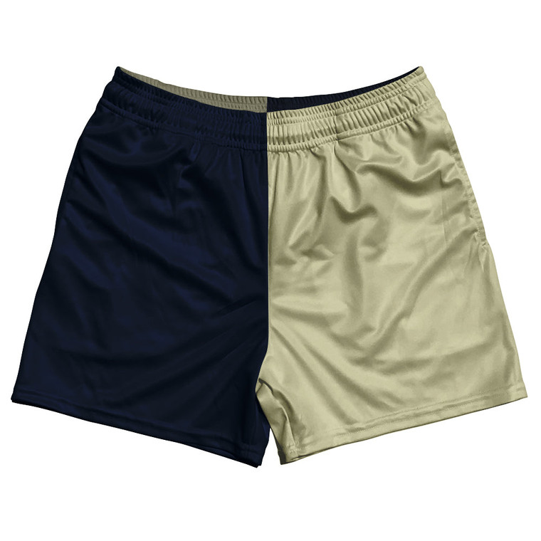 Blue Navy And Vegas Gold Quad Color Rugby Gym Short 5 Inch Inseam With Pockets Made In USA