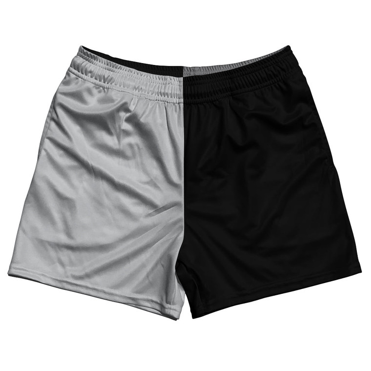 Grey Medium And Black Quad Color Rugby Gym Short 5 Inch Inseam With Pockets Made In USA