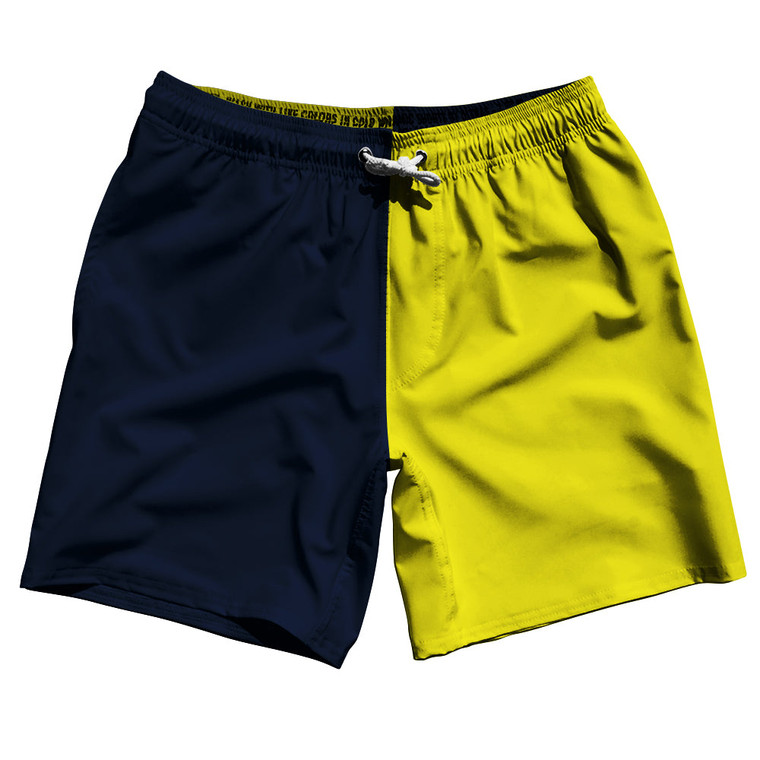 Blue Navy And Yellow Bright Quad Color Swim Shorts 7" Made In USA